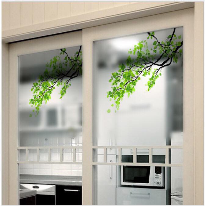 Decal trang trí kính cao cấp mẫu nhánh cây xanh 01 (60cm x 58cm)