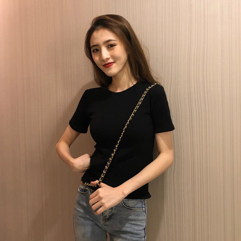 Fashion Round Neck Solid Color Short-sleeved T-shirt Women's Summer Top
