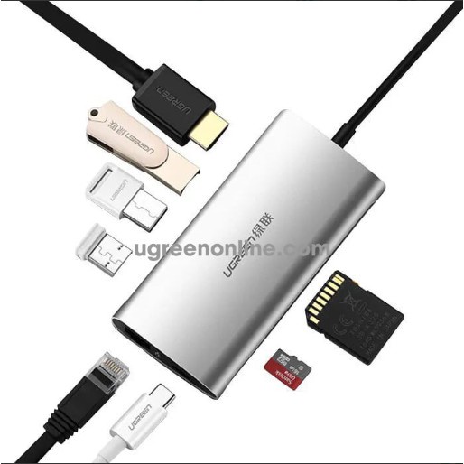 [Mã 155ELSALE giảm 7% đơn 300K] Hub USB type-C sang HDMI/Ethernet/Hub USB 3.0/Card SD/TF Ugreen 50516 Chính hãng