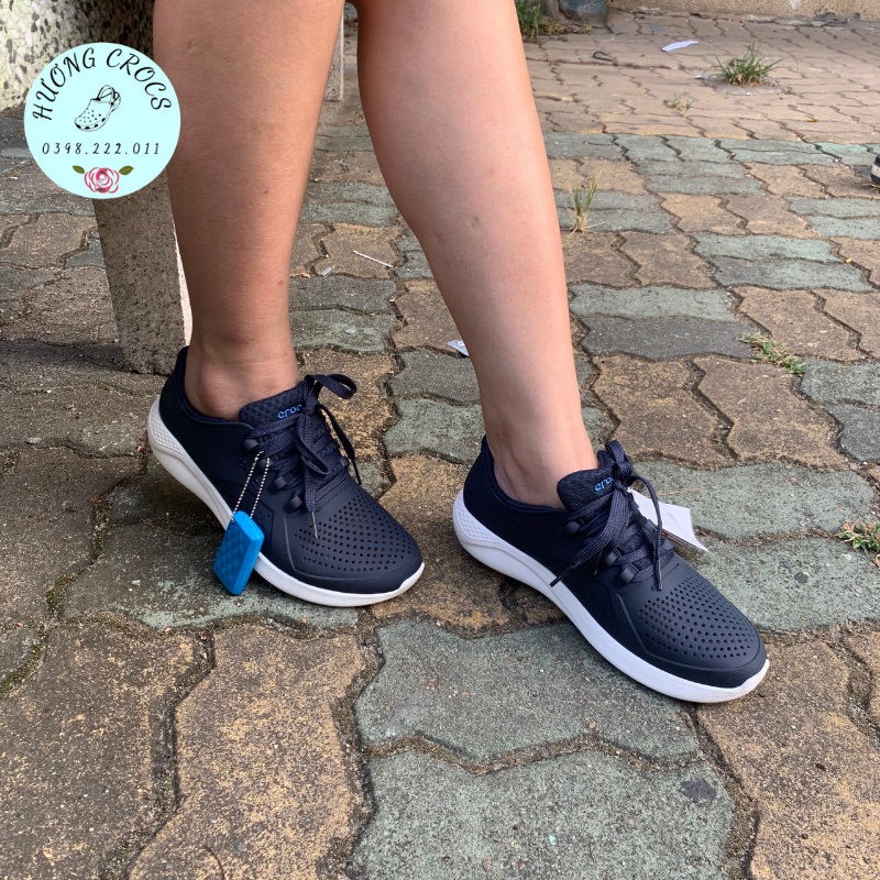 Giày nhựa nam buộc dây Literide pacer Croc màu navy không thấm nước, chống trơn trượt cho nam nữ