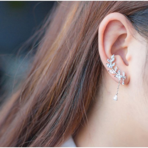 Khuyên tai bạc Ý s925 lá đá thả E0629 - AROCH Jewelry