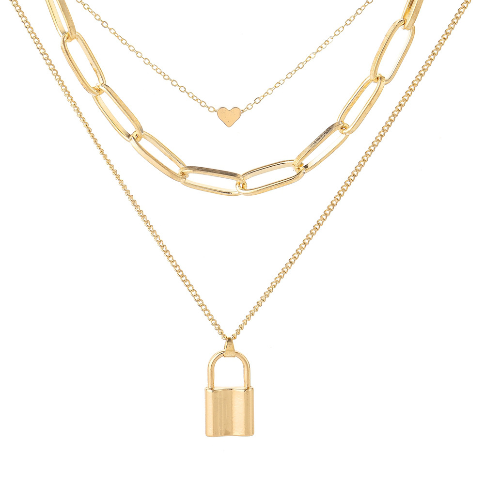 vòng cổ Nhiều Lớp Mặt Hình Ổ Khóa Trái Tim Thời Trang Cho Nữ