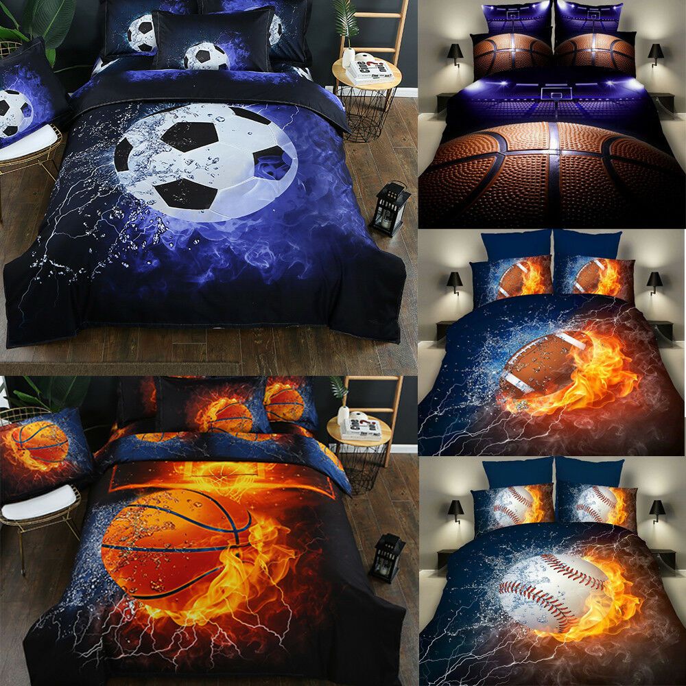 Bộ Vỏ Chăn Ga Gối Đệm Họa Tiết Bóng Đá / Bóng Rổ 3D