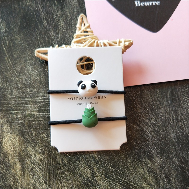 Set 2 Dây Cột Tóc Co Giãn Hình Gấu Trúc Dễ Thương Cho Nữ