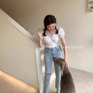 Quần beggi jean rách đùi nữ màu nhạt Bigsize - Quần bò nữ rách đơn giản lưng cao hàng sẵn