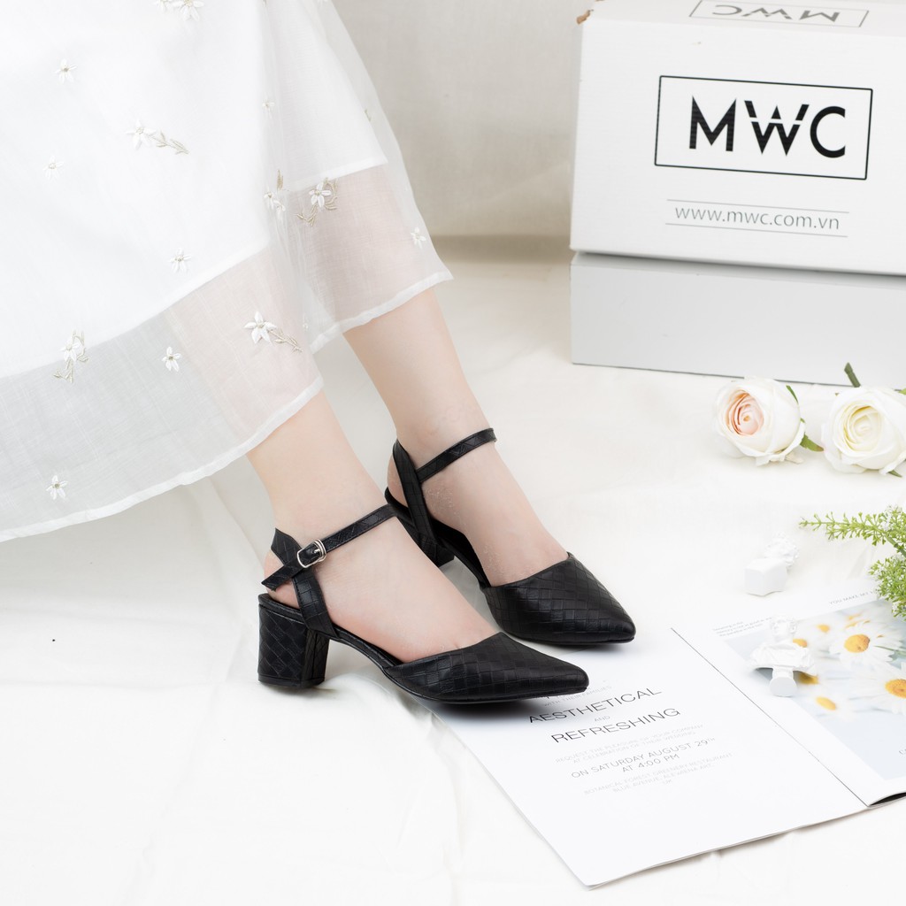 Giày Cao Gót Nữ MWC Mũi Nhọn Gót Vuông 5cm Họa Tiết Caro NUCG-3980