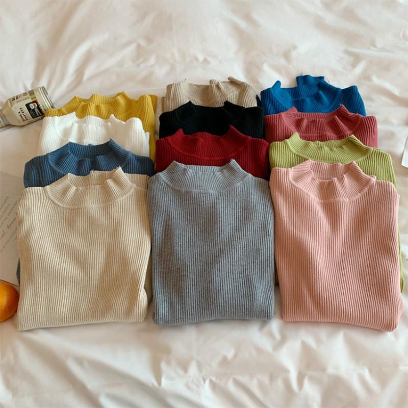 IELGY   Áo sweater Cổ Cao Tay Dài Dáng Ôm Thời Trang Mùa Thu Cho Nữ