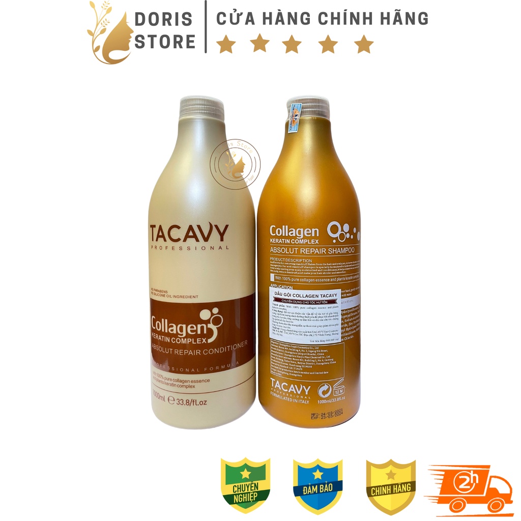 TACAVY- CẶP DẦU GỘI DẦU XẢ DƯỠNG ẨM PHỤC HỒI SIÊU MỀM MƯỢT HƯƠNG NƯỚC HOA COLAGEN TACAVY 1000 ML