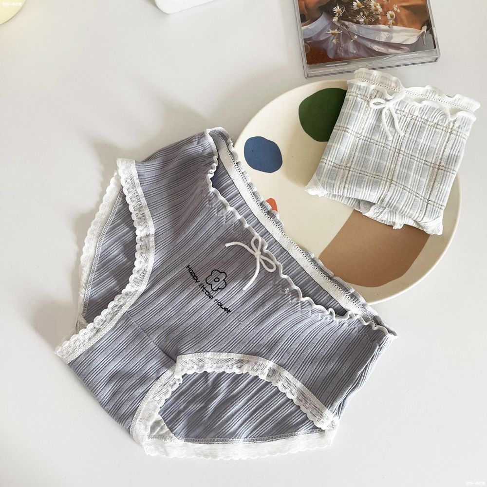 Quần lót mềm mại thoáng khí in họa tiết caro đính nơ phong cách Hàn Quốc cho nữ BACK2LIFE