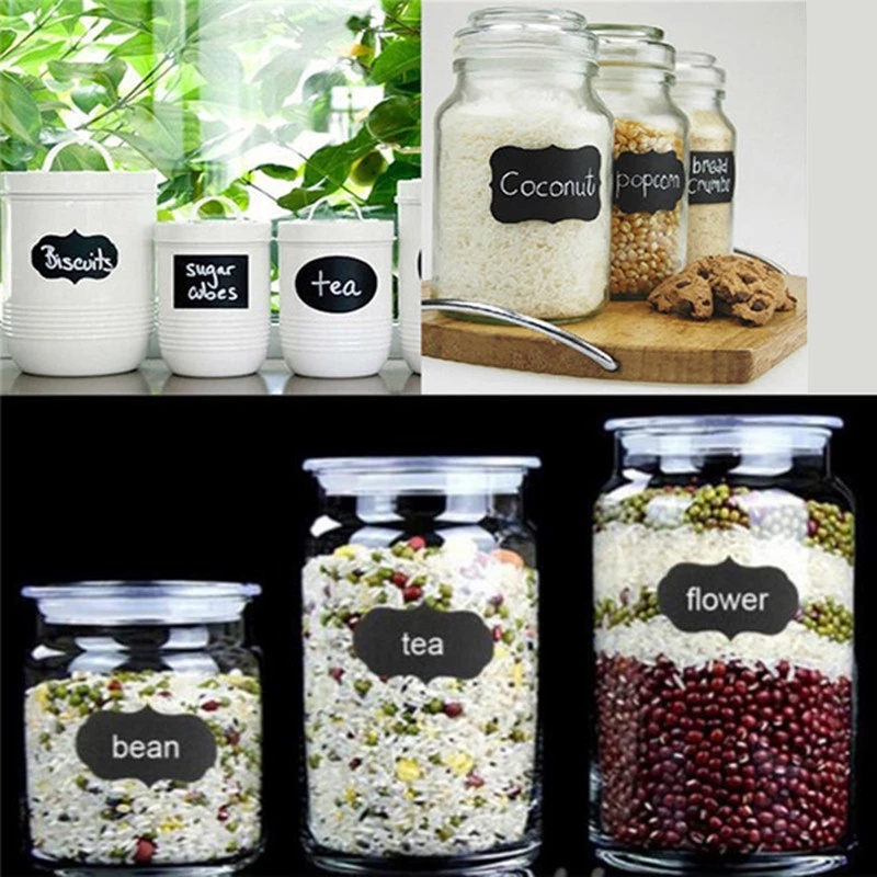 Bộ 36 Miếng Dán Phân Loại Nhãn Dán Phân Loại Thực Phẩm/Thức Ăn Chống Nước Màu Đen Cho Nhà Bếp