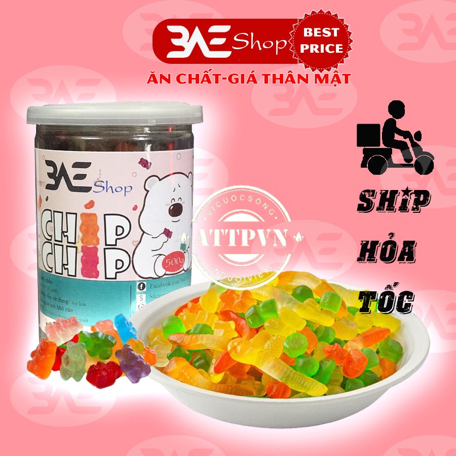 Kẹo dẻo trái cây chip chip mix vị loại hộp 500g shop 3AE đồ ăn vặt Hà Nội ngon bổ rẻ