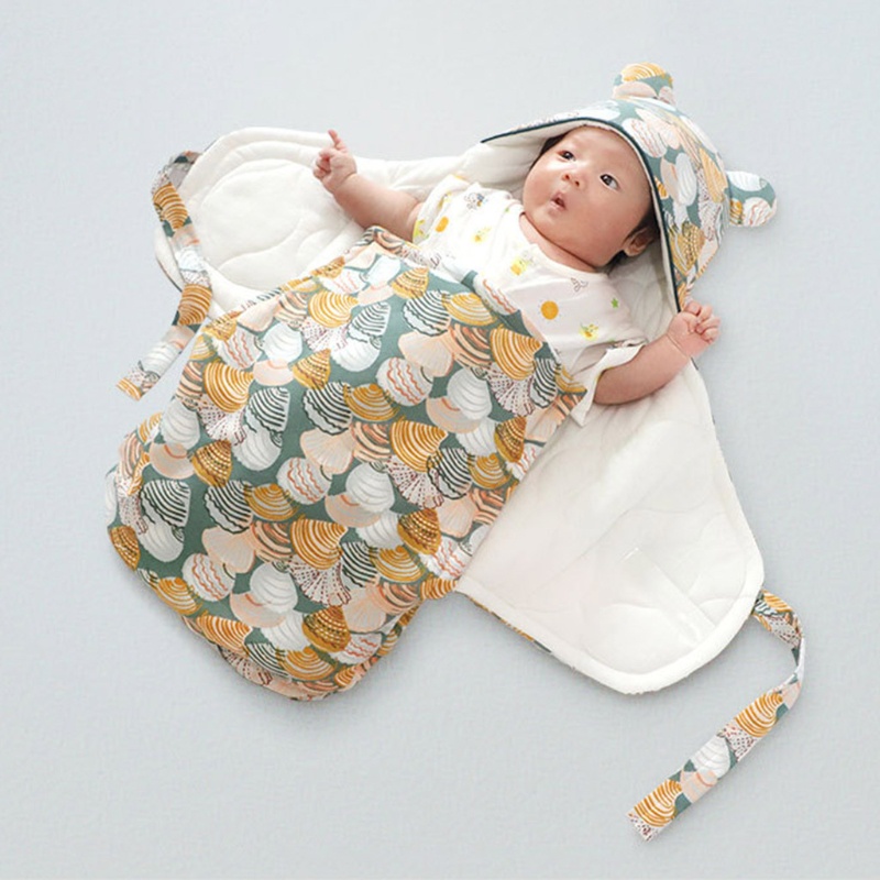 Túi ngủ cotton có mũ trùm đầu giữ ấm cho bé sơ sinh S/M 0-6 tháng