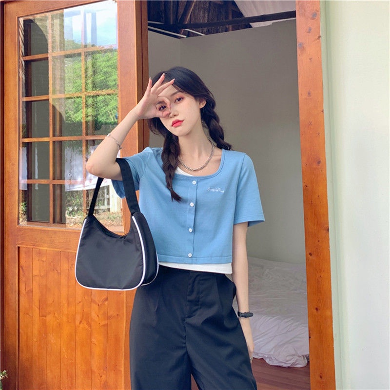 Áo Thun Cotton Tay Ngắn Giả Hai Lớp Thời Trang Dành Cho Nữ  tao bao