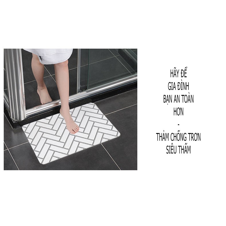 Thảm lau chùi chân phòng tắm bằng bột đá thạch anh siêu thấm sang trọng 60x40cm + tặng kèm lưới chống trượt