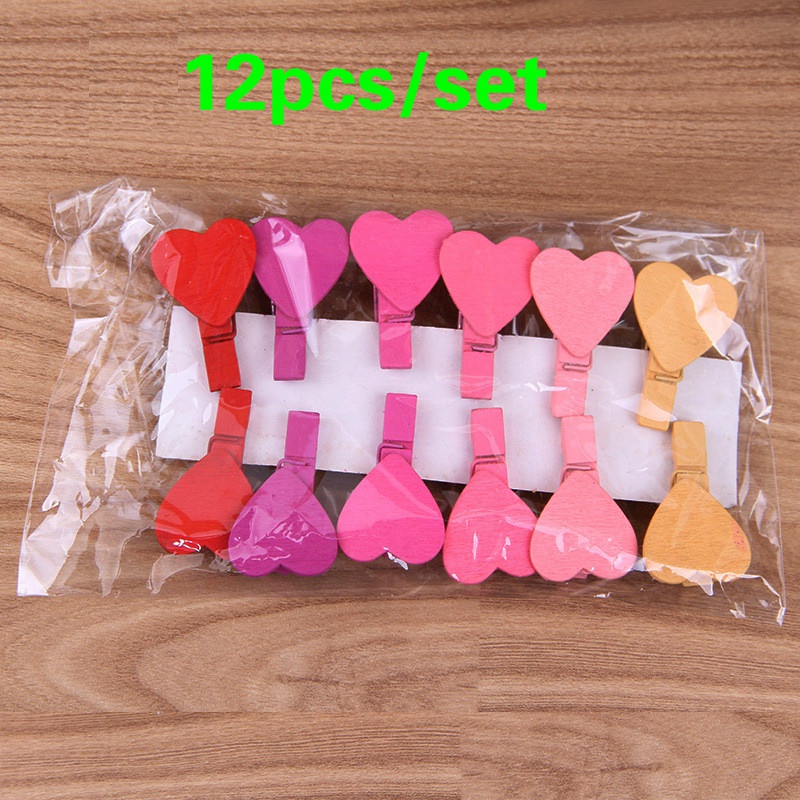 Set 12 Kẹp Ảnh Bằng Gỗ Hình Trái Tim