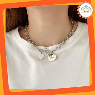 Dây chuyền/ vòng tay kim loại phối mặt hình trái tim khắc chữ thời trang cho nữ Tindary Store VC10