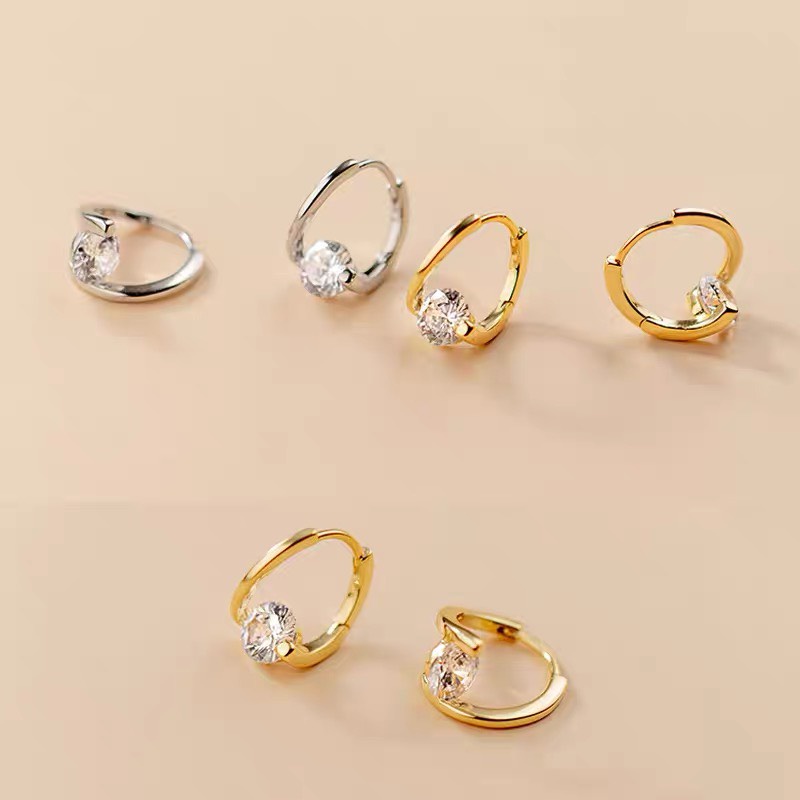 Khuyên tai bạc nữ tròn đính đá to cá tính DUYSON SILVER, bông tai bạc Ý 925 mạ vàng 14k cao cấp (1 đôi) [KVDDXK20]