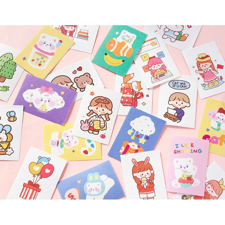 Cuốn 50 miếng sticker mẫu động vật và cô bé đáng yêu