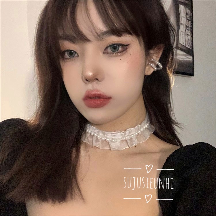 Vòng cổ choker voan đính ngọc xếp tầng bèo nhún lolita dễ thương