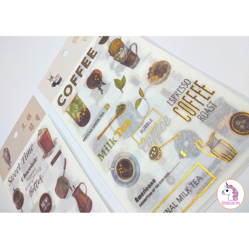 set 6 tấm sticker coffee and sweet time phong cách vintage siêu xinh - sticker dán trang trí planner sổ tay