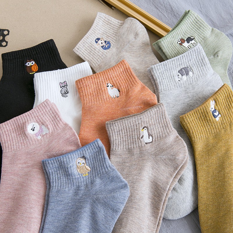 Vớ Cotton Cổ Thấp Thêu Họa Tiết Hoạt Hình Dễ Thương Thời Trang Cho Nữ