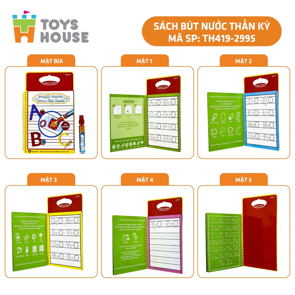 Sách tô màu bút nước thần kỳ ToysHouse size vừa cho trẻ em 3-4-5 tuổi, giúp trẻ em phát triển kỹ năng Montessori