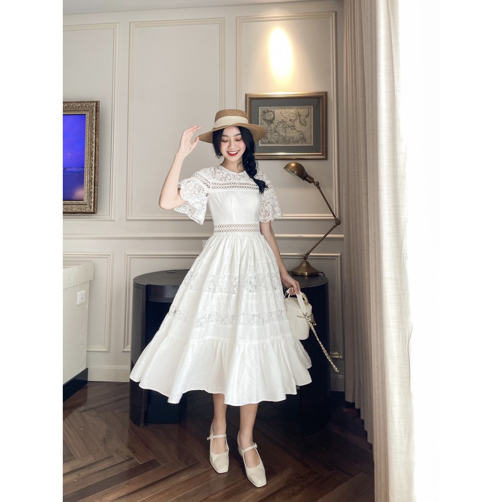 [Mã SKAMSALEP6 giảm 10% tối đa 100K đơn 150K] SÒ VINTAGE - DONY Đầm xoè tay cánh tiên phối ren | BigBuy360 - bigbuy360.vn