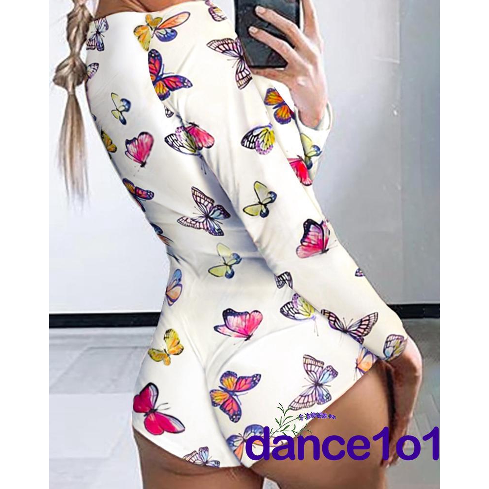 Jumpsuit Tay Dài Cổ Chữ V Hoạ Tiết Trăng Sao Thiết Kế Ôm Sát Tôn Dáng