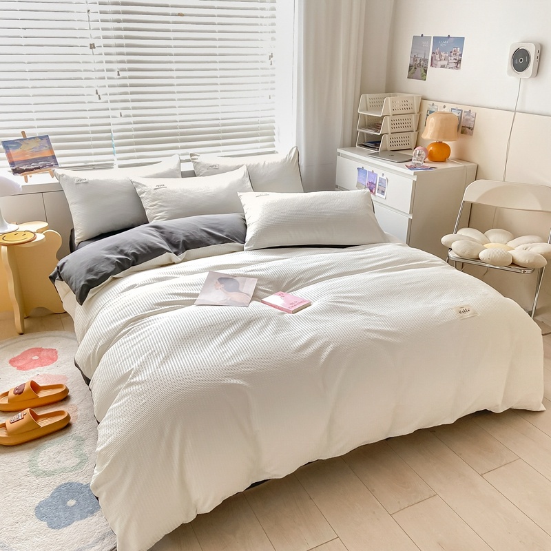 Bộ Drap giường Và Vỏ Gối Họa Tiết Waffle Thời Trang Bốn Mùa