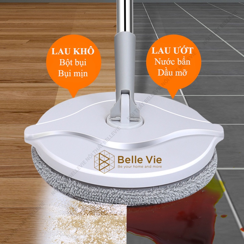 Chổi Lau Nhà BELLEVIE Cây Lau Nhà Tự Vắt Sạch Sẽ Gọn Gàng Tiện Lợi, TẶNG KÈM 1 BÔNG LAU Mã K08