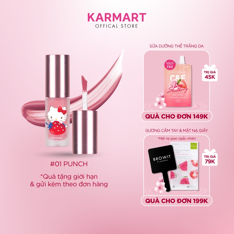 Son Kem Lì Và Má Hồng Hello Kitty Cathy Doll Lip &amp; Cheek Matte Mousse 4g