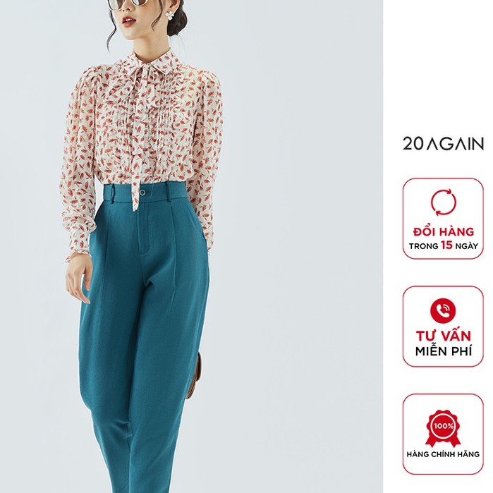 Áo sơ mi nữ dài tay nơ cổ 20AGAIN, thiết kết công sở,vải voan cao cấp ASA1821 - Hàng mới về