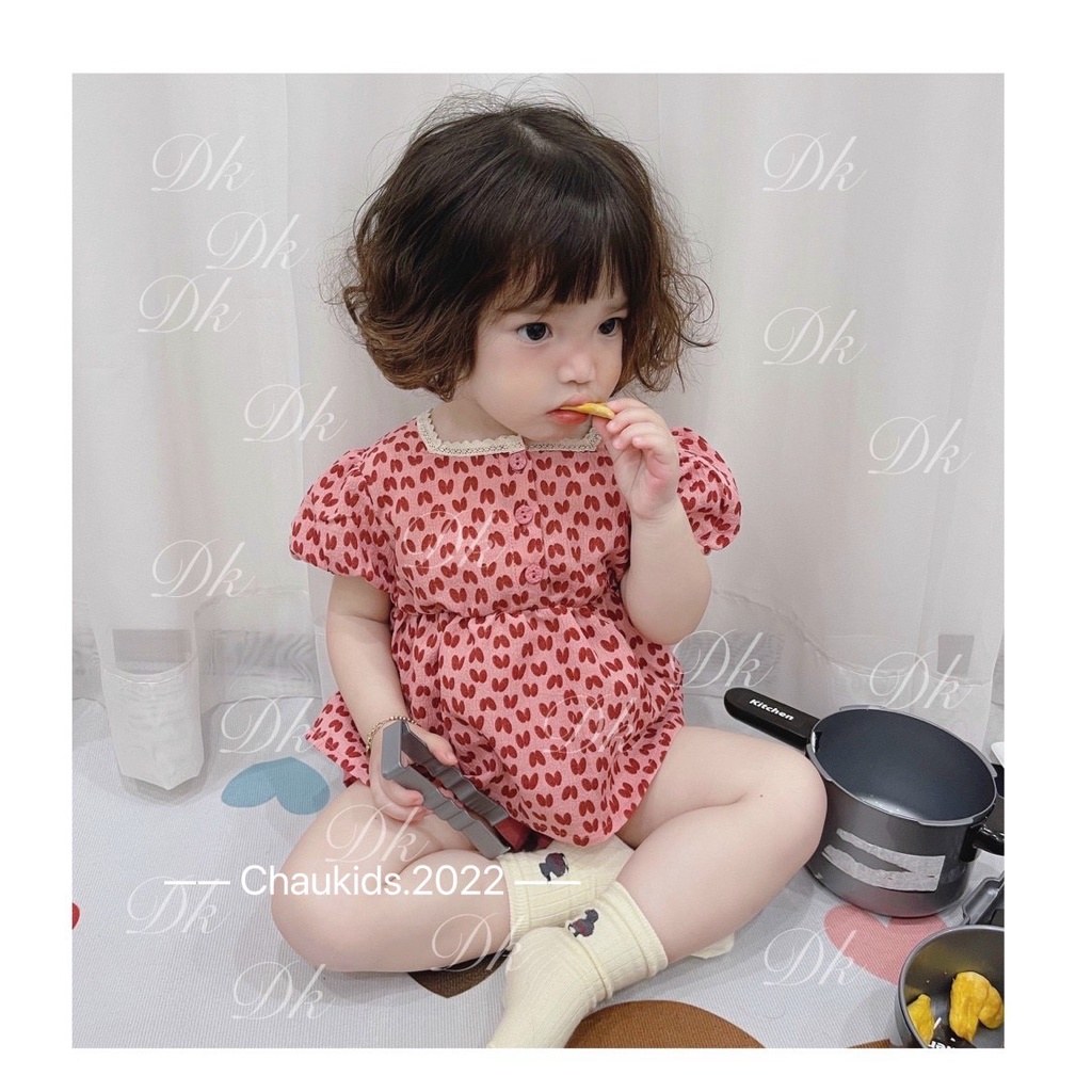 Bộ cộc tay bé gái, bộ quần áo chất thô đũi cổ vuông viền ren dáng babydoll cho bé