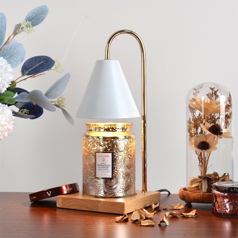 Đèn đốt nến thơm đế gỗ, có chế độ hẹn giờ, điều chỉnh ánh sáng