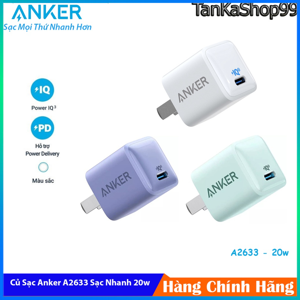 Củ Sạc Anker Nano III A2633 20w Sạc Nhanh PD IQ3 1 Cổng Usb C