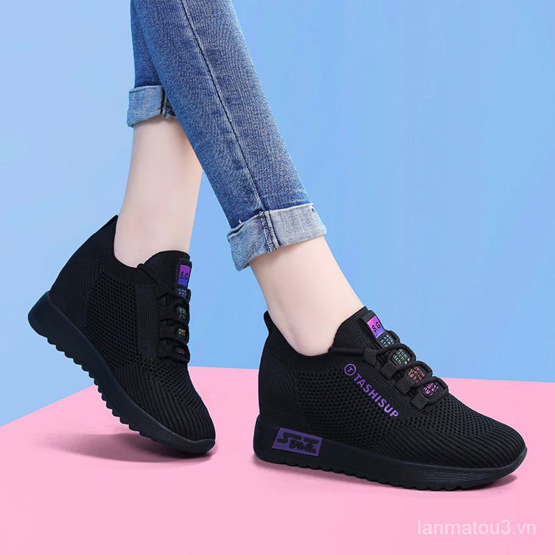 Height Increasing Insole Women's Shoes Spring and Summer2020New Versatile Casual Travel Shoes Platform Black Breathable Sneakers for Women