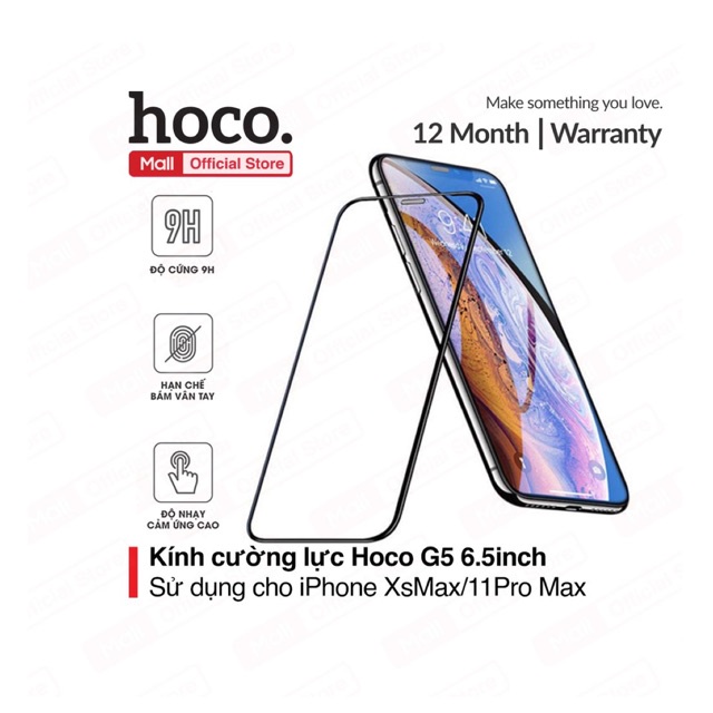 Miếng dán cường lực Hoco G5 6.5inch dành cho dòng iPhone XsMax/11Pro Max, chống bám vân tay, bảo vệ màn hình điện thoại