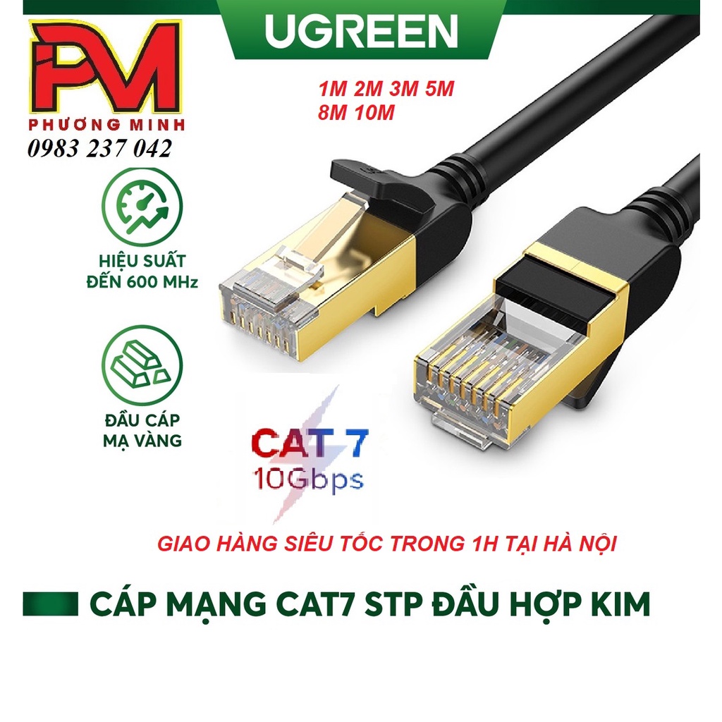 Cáp mạng đúc sẵn Cat7 dài 1m tròn chính hãng Ugreen 11268 cao cấp