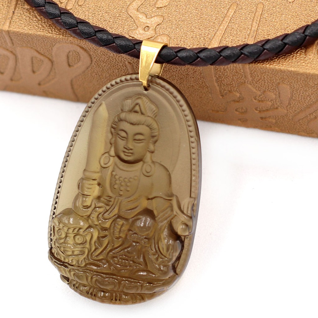 Vòng cổ dây da Phật Văn Thù Bồ Tát - Hộ mệnh tuổi Mão - Đá 5 cm DDNEBOBN3