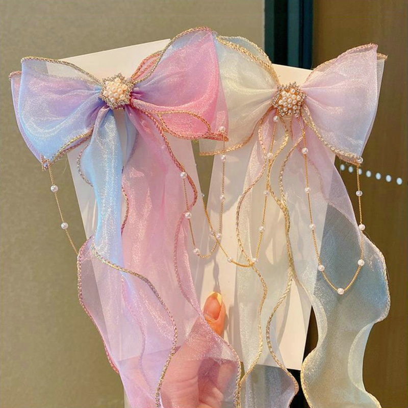 Kẹp Tóc Nơ Tua Rua Đính Ngọc Trai Thời Trang Mùa Hè Cho Bé Gái dreamdiary