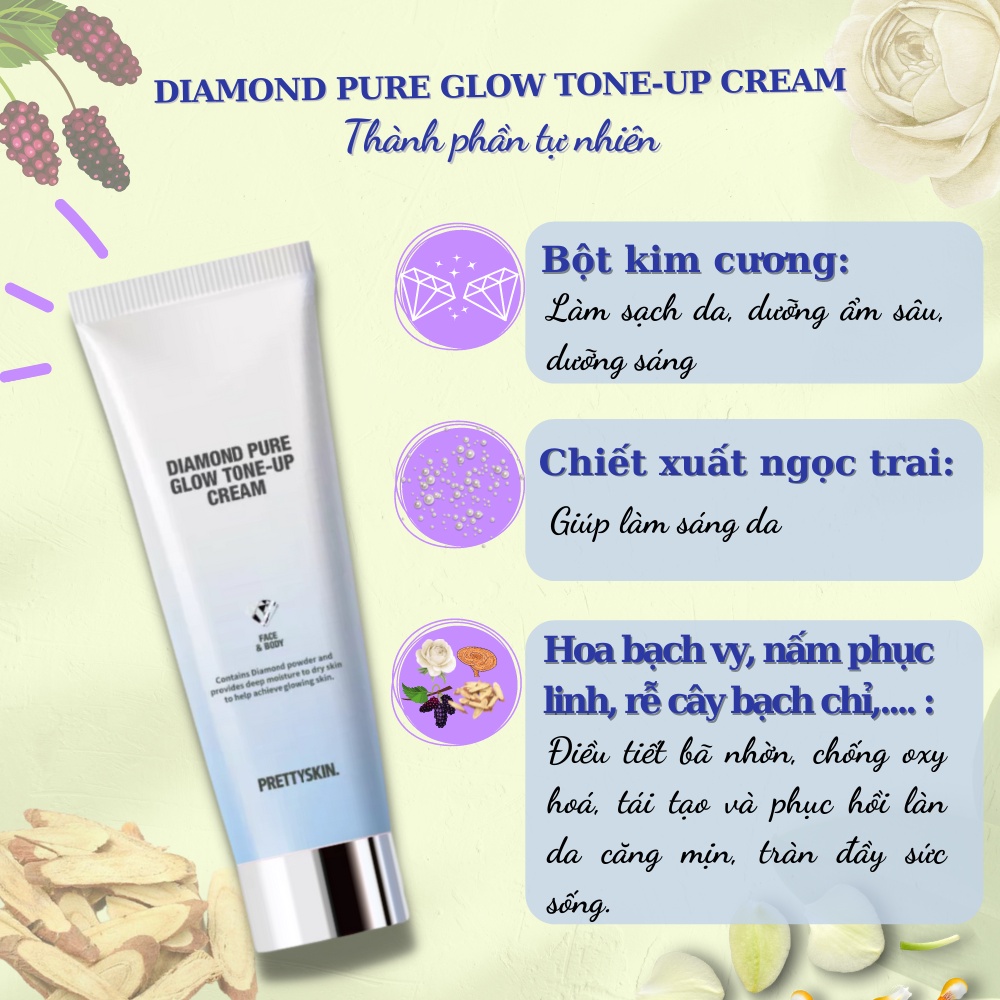 Kem dưỡng nâng tone Prettyskin Face &amp; Body Diamond Pure Glow Tone Up Cream 100ml cho da sáng mịn