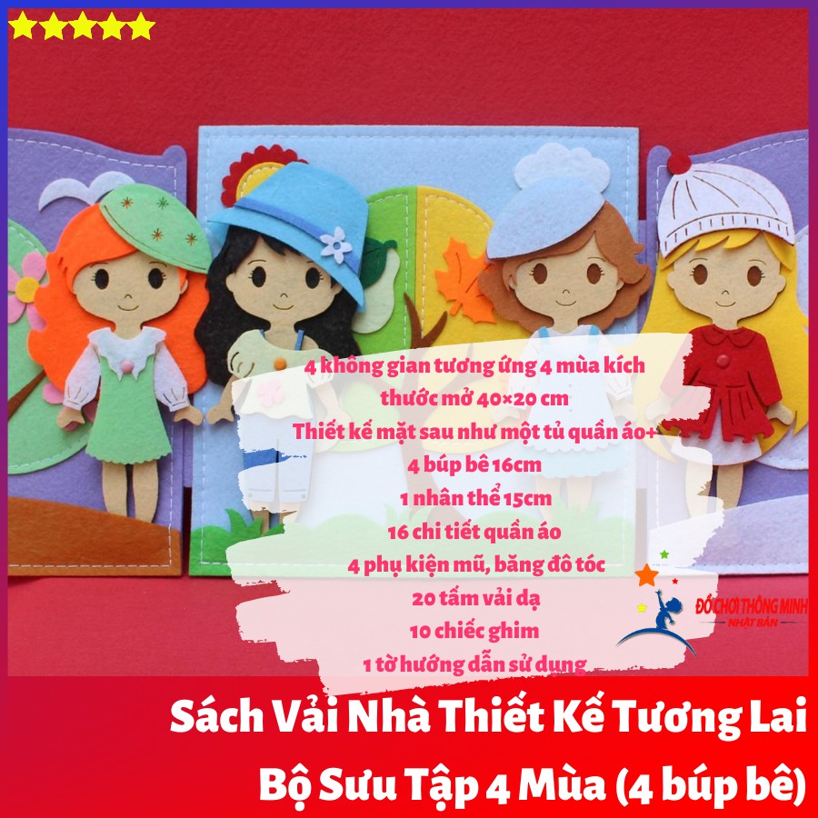 Sách Vải Thiết Kế Thời Trang Bé Gái Bộ Sưu Tập 4 Mùa 4 búp bê 20 Chi Tiết Tặng...