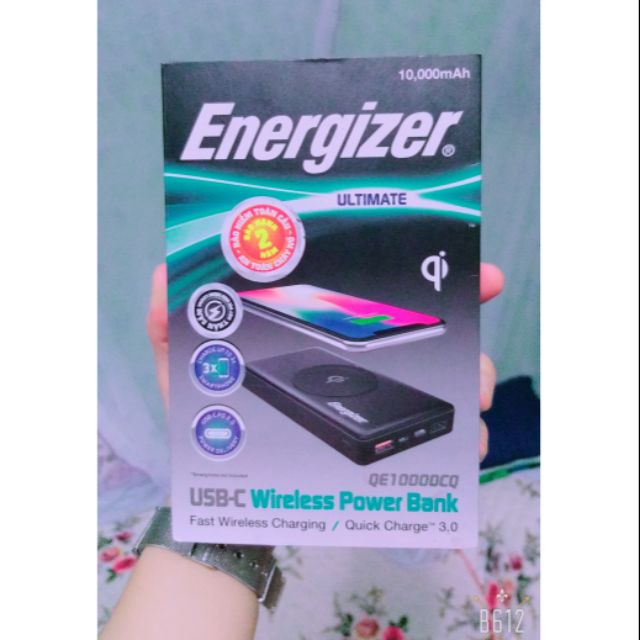 sạc dự phòng không dây energizer đen 10.000mah