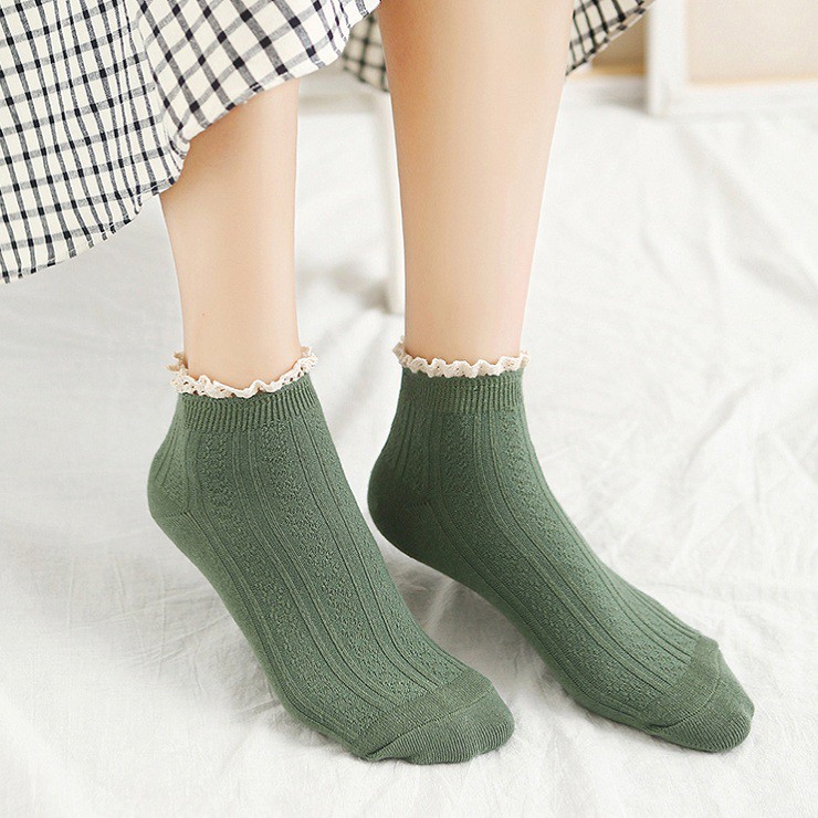 Tất cổ ren nhún bèo, vớ nhiều màu vitage loại cổ ngắn và cổ lửng style hàn quốc - sogeum.store