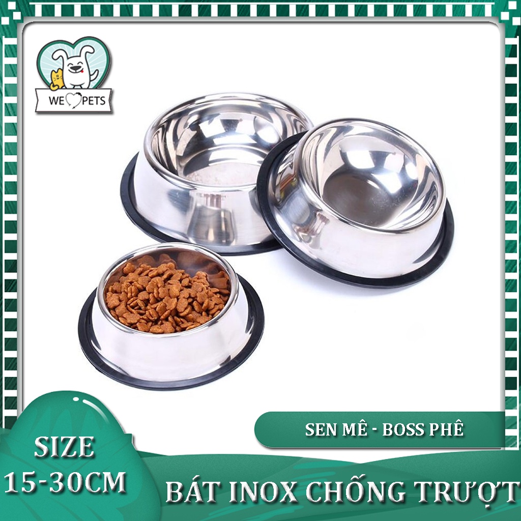 Bát đựng thức ăn chó mèo - Bát inox trắng chống lật chống trượt  - Lida Pet Shop