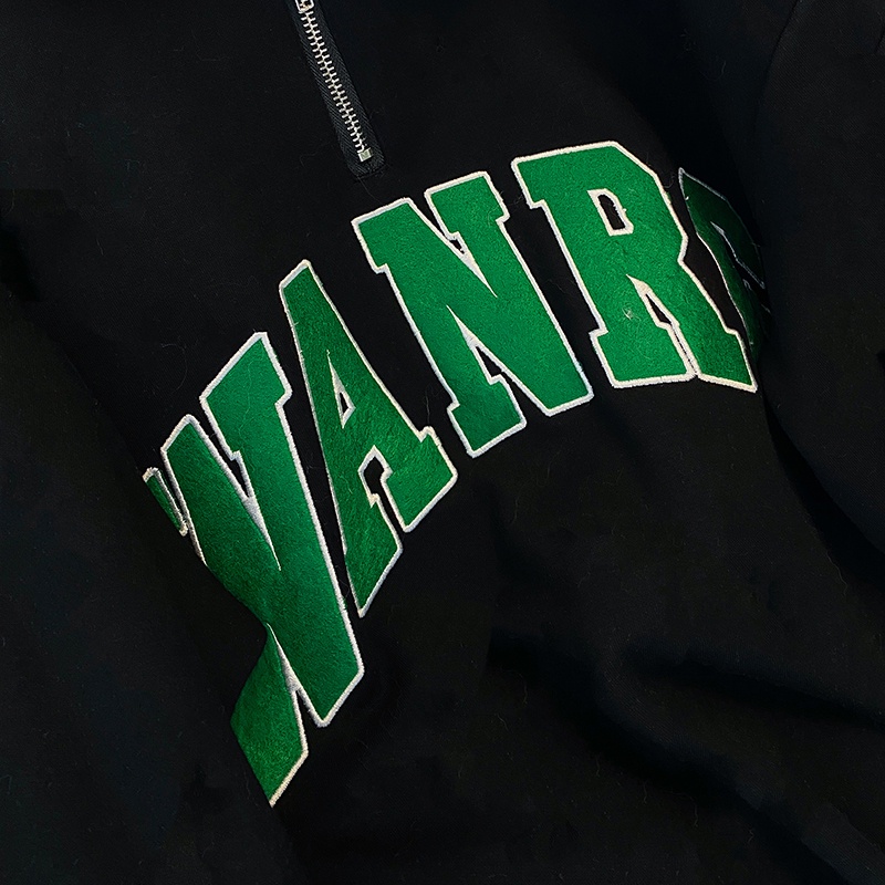 Áo thun polo ZHELIHANGFEI tay dài có dây kéo form rộng phong cách preppy Mỹ thời trang