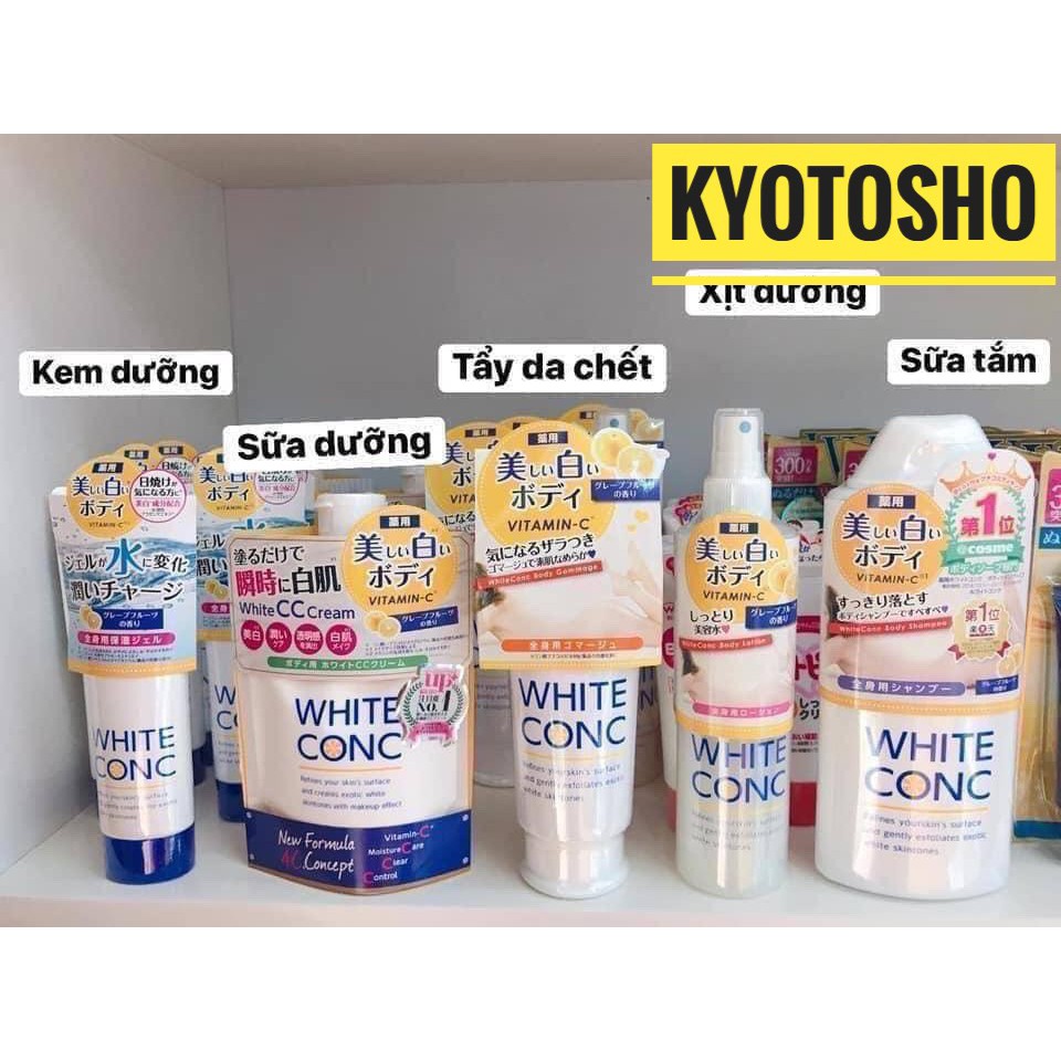 Bộ Dưỡng Trắng Da ,Tẩy da chết, tắm, xịt, dưỡng White Con C