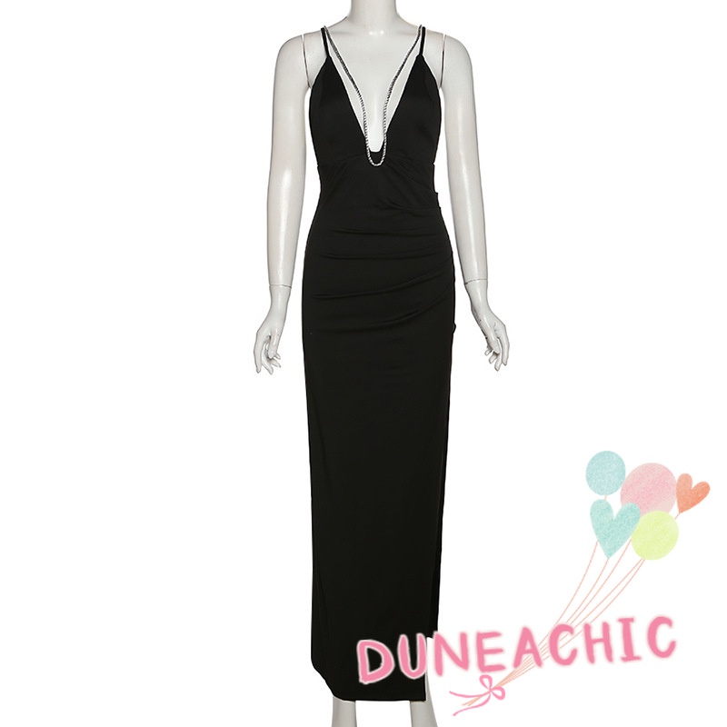 DUNEA Đầm Dự Tiệc Cổ Chữ V Khoét Sâu Thiết Kế Hở Lưng Quyến Rũ Cho Nữ