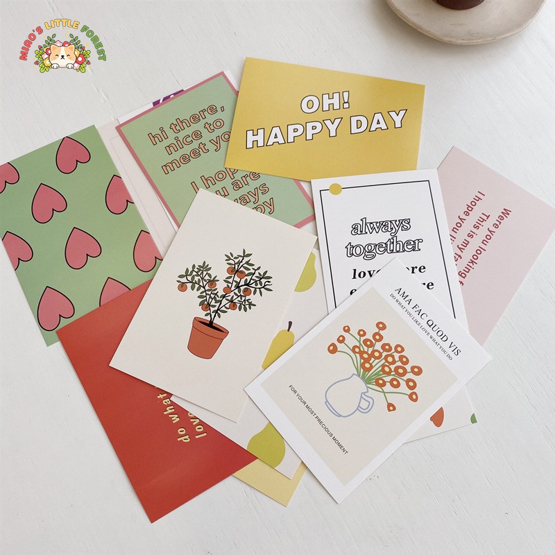 Thiệp decor MIAO'S LITTLE FOREST bộ 12 tấm card trang trí tường góc học tập style Hàn xinh xắn MPO249