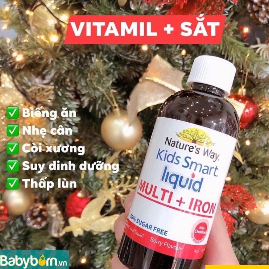 Sắt nước Nature's Way và vitamin tổng hợp cho bé từ 1 tuổi Kids Smart Liquid Multi + Iron 200ml - ÚC [Date 11/2024]